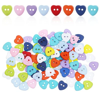 100 Pcs Heart Shaped Resin Buttons, 1/2 Inch Cute Colorful Sewing Button Deco... - Image 1 of 4