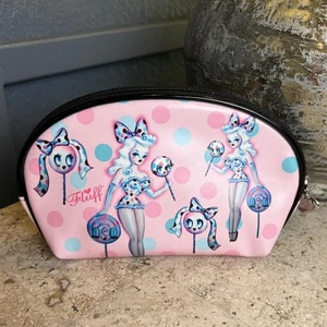 Fluff Lollipop PinUp Pink Polka Dot Makeup Cosmetic Travel Bag New - Picture 1 of 4
