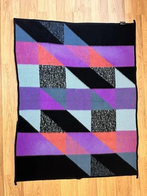 IBENA Multi colored throw blanket 70x55.5” Geometric Purple Soft 80s/90s Vintage - Image 1 of 4
