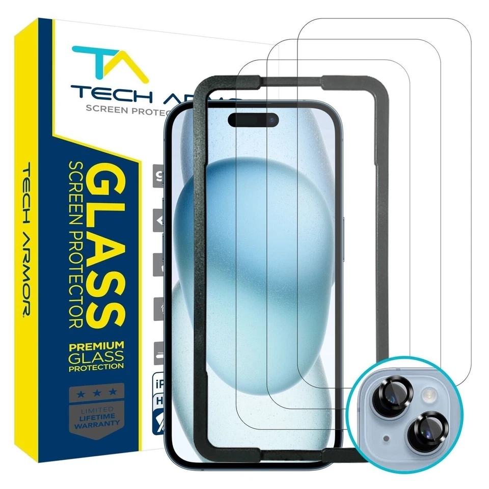 Tech Armor 3 Pack Screen Protector + Camera Lens Protector for iPhone 15 Plus - Image 1 of 4