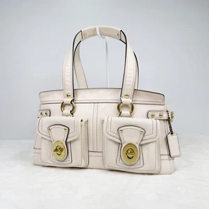 Bolso de Mano COACH Legacy 65 Aniversario Turnlock Cuero Marfil F13130 Usado JPN - Imagen 1 de 11