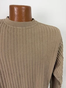 Camisa acanalada vintage años 90 para hombre grande mínima textura beige algodón preppy hecha en EE. UU. - Imagen 1 de 17