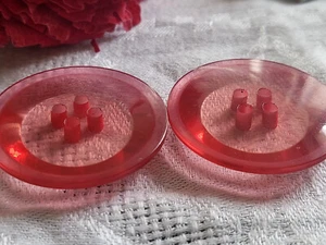 Duo gros boutons vintage rose transparent à trous 3,4 cm ref 5187 - Bild 1 von 3