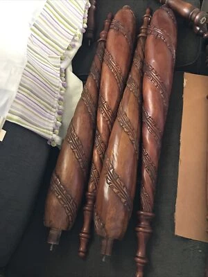 复古全木质华丽床柱 4 件套 — 第 1/4 张图片