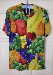 Petals and Peacocks Mens Small Fruit Painting Art Short Sleeve Button Up Shirt - Picture 1 of 7