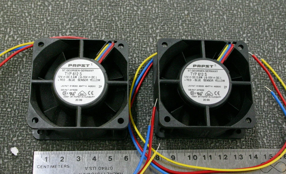 2 Pieces Papst 612S 12 Volt 18 CFM 2.5 Watts 3 Wire 60 x 60 x 25mm Fan NOS - Image 1 of 1
