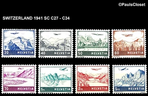 SW 1941 SC C27-C PLANE OVER SWISS GEOLGICAL FEATURES MNH OG F/VF - Picture 1 of 2