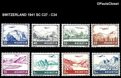 SW 1941 SC C27-C PLANE OVER SWISS GEOLGICAL FEATURES MNH OG F/VF - Image 1 of 2