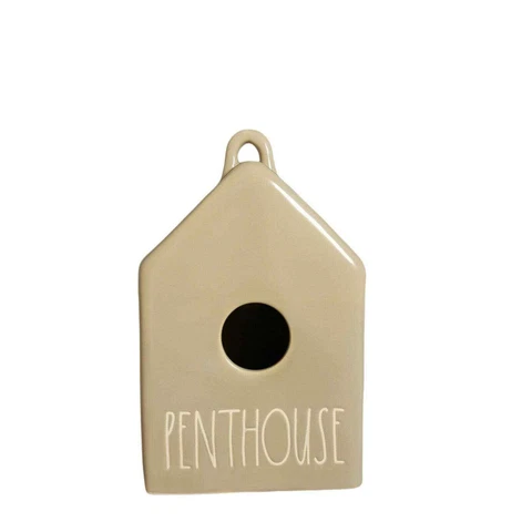 Rae Dunn Ceramic Penthouse 9" Birdhouse Feeder Taupe New without Tags Cover