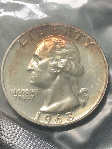 1963 Proof Washington Quarter - Toned & In Original Cello - 90% Silver Cover