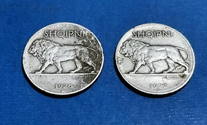 ALBANIA - COINS  ¼ LEK NICKEL 1926, 1927  KM# 17 LOT OF 2 - Picture 1 of 2
