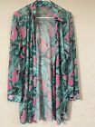 Swimsuit Cover Up/shirt, Sheer Tropical Print Open Cardigan Size L