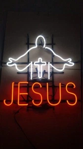 Jesus Christus Kreuz Leuchtreklame Licht Zuhause Zimmer Wandbehang Gebet Kunstwerk 24"x20" - Bild 1 von 19