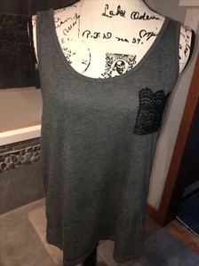 LOL Vintage Dark Gray Stretch Tank Top with Black lace pocket Size XL - Picture 1 of 8