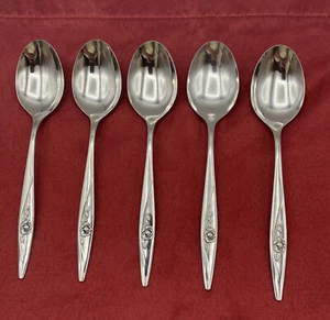 Oneida Oneidacraft Deluxe Lasting Rose Stainless Oval Soup Spoons Set Of 5 - Picture 1 of 9