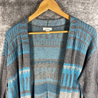 Suéter Sundance Mujer S Gris Aqua Azteca Cachemira Lana Algodón Cárdigan Plumero Foto 1 de 4