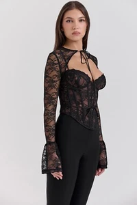 HOUSE OF CB 'Lisette' Black Lace Corset Top with Bolero L+ PLUS CUP 14/16 3736 - Picture 1 of 12