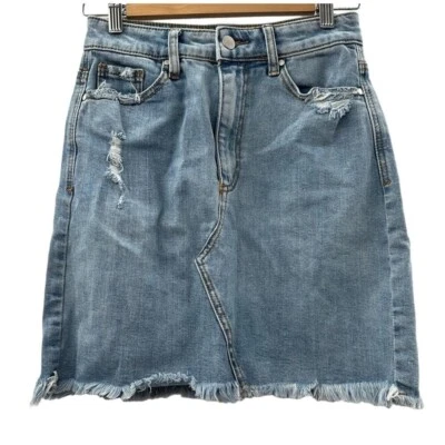 AFRM Denim Fitted Decon Light Wash Distressed Raw Hem Mini Skirt Size 27 - Image 1 of 4