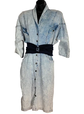 Vintage Carol Anderson Petites Women's Sz 10 -Acid Washed Denim Dress -1984 USA - Image 1 of 4