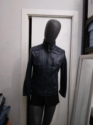 NICE used genuine leather jacket women woman bluette size 42 XYC1162L - Image 1 of 4