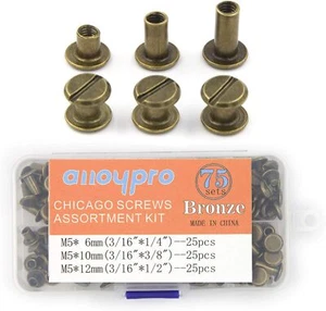 75 Sets Chicago Screws Assorted Kit 3 Sizes Bronze Leather Rivets 1/4 3/8 1/2... - Picture 1 of 3