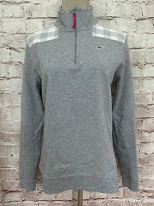 Vineyard Vines Womens Small Gray Quarter Zip Pullover Fleece Checkered shoulder - Picture 1 of 5