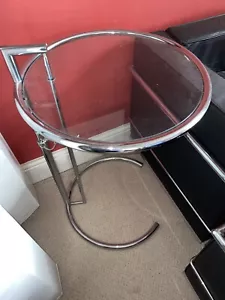 Adjustable Occasional Classic Table Eileen Gray Chrome Plated Clear Glass Side - Picture 1 of 7