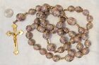 Vintage XL Rosary w/ Hand Painted Milk Glass Beads Raised Enamel Flowers