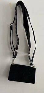 Zara Black Crossbody Guitar Strap Bohemian Small Purse Bag Black Floral - Picture 1 of 6