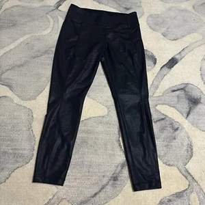 Athleta Black Delancey Gleam Tight Faux Leather Ankle Zip Leggings Size L - Picture 1 of 9