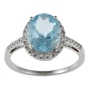 10k White Gold Oval Blue Topaz and Diamond Ring (1/10 TDW) - Picture 1 of 4