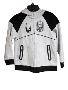 Disney Lucasfilm Star Wars Boy's Hoodie Mandalorian Yoda Gray & Black Size 7/8 - Picture 1 of 8