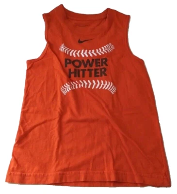 Nike Boys Size Five Tee Shirt Solid Orange Crew Neck Swoosh Logo Muscle Baseball - Image 1 of 4