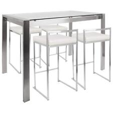 Lumisource Dining Set Counter Height Fuji 5-PieceStainless Steel White Brushed