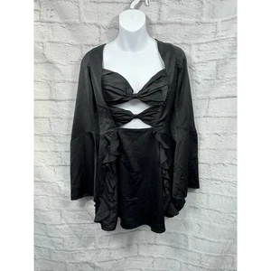 Oh Polly schwarzes Satin-Minikleid Rüschen Größe 10 BH-Top ausgeschnitten neu mit Etikett Whimsigoth - Bild 1 von 9