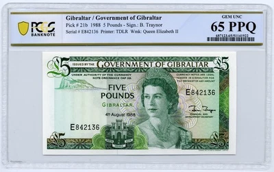 1988 £5 Gibraltar, Pick# 21b - PCGS GEM UNC 65 PPQ - Image 1 of 2