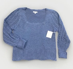 Suéter tejido abierto Cottagecore cuello cuadrado azul L Lauren Conrad para mujer - Imagen 1 de 13