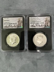 2019-S Kennedy Half Apollo 11 Half $ Set PF70 FDOI Enh Rev PF And 1969 S Gem PF - Picture 1 of 6