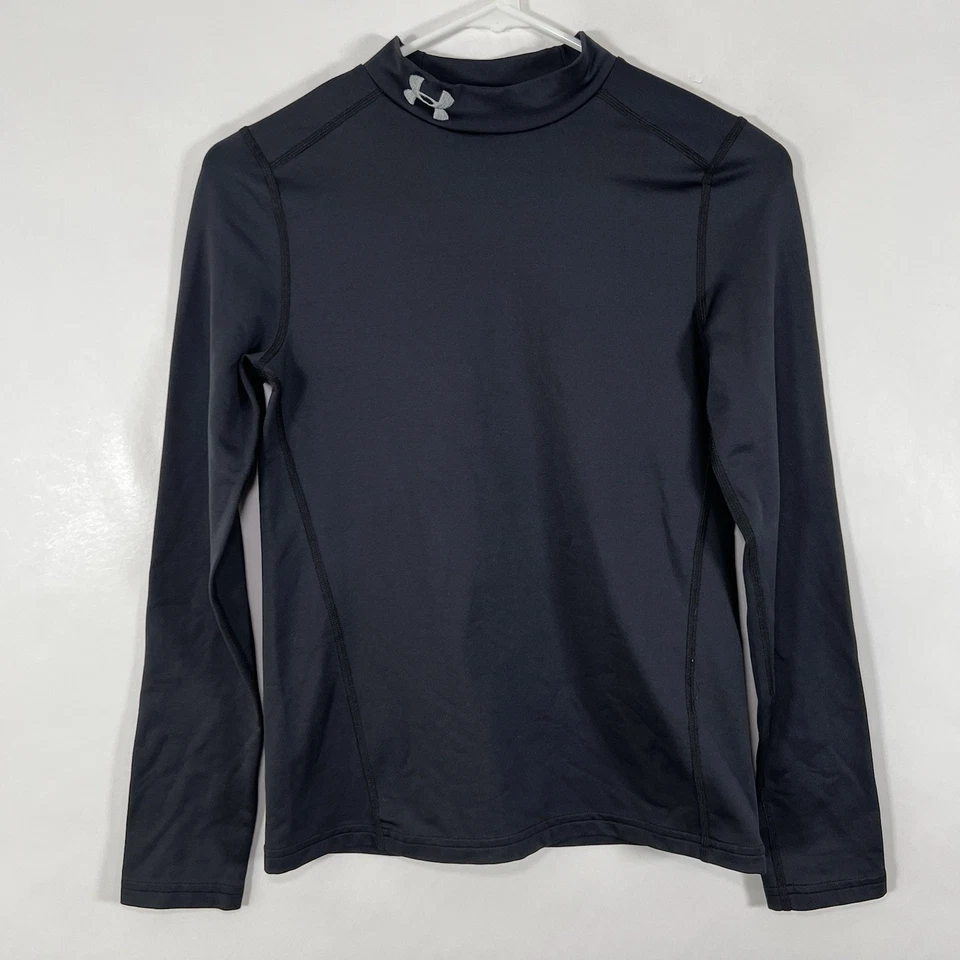 Under Armour Cold Gear Fitted Long Sleeve Mock Neck Shirt Youth Boys Large Black - Image 1 of 4