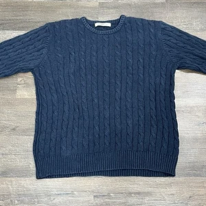 Old Navy Men’s L Fisherman Cable Knit Sweater Navy Blue Classic Pullover Preppy - Picture 1 of 12