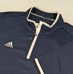 Camisa Adidas Para Hombre XL Ligera 1/4 Cremallera Azul Blanco Borde Climalite Manga Corta - Imagen 1 de 8