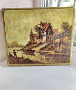 Quadro stile fiammingo paesaggio fiume Ucraina legno 24x29 2025 originale  - Foto 1 di 14