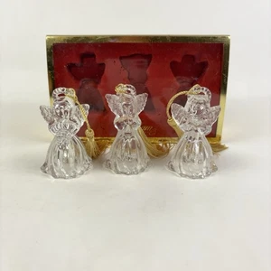 Gorham Set of 3 Full Lead Crystal Angel Christmas Ornaments In Box - Picture 1 of 16