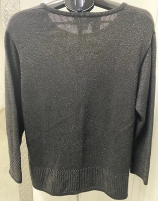 Винтажный ADELE JOYCE блестящий черный металлик круглый вырез пуловер свитер размер XS-NWOT - Изображение 1 из 4