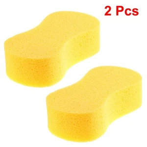 Yellow 8 Shape Wash Sponge Glass Windshield Washing Cleaning Pad Block 2 Pcs - Picture 1 of 2