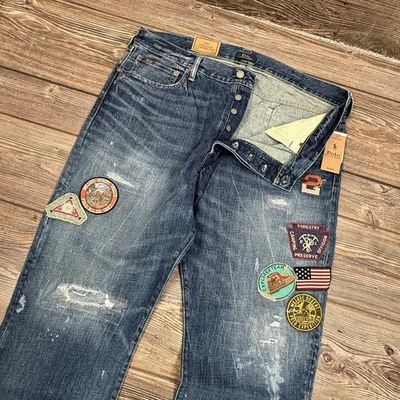 Polo Ralph Lauren Vintage Classic Fit Distressed Jeans Patches SZ 38X30 NWT $298 - Image 1 of 4