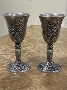 Vintage 1996 Carson Statesmetal Pewter Forevermore 7" Chalice Cup Set of 2 - Picture 1 of 13