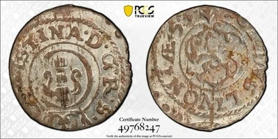 1653 Livonia Swedish Occupation Solidus PCGS MS62 Billon Coin Christina - Image 1 of 4