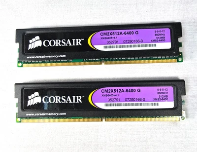 Corsair XMS2 1GB (2x512MB) DDR2 PC2-6400 800MHz Desktop RAM Memory Kit Used - Image 1 of 2