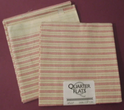 DOIS QUADRADOS 100% ALGODÃO - LISTRADOS de VERMELHO e Bege - NOVO 18X22" - Imagem 1 de 3